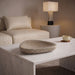 Meridian Furniture Whelan travertine bowl, a stylish ceramic plate with a textured beige finish, suitable for serving or decor.