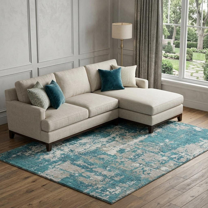 10' X 14' Abstract Washable Area Rug With UV Protection (679162) - Teal / Gray / Ivory