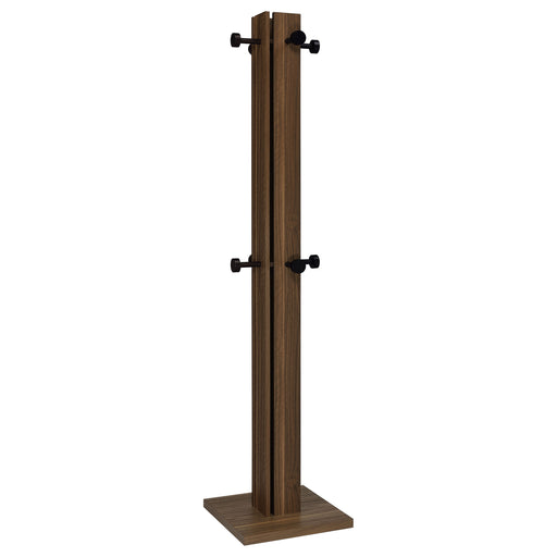 Rikkie walnut engineered wood coat rack by CoasterEveryday with multiple hooks and sturdy standing design
