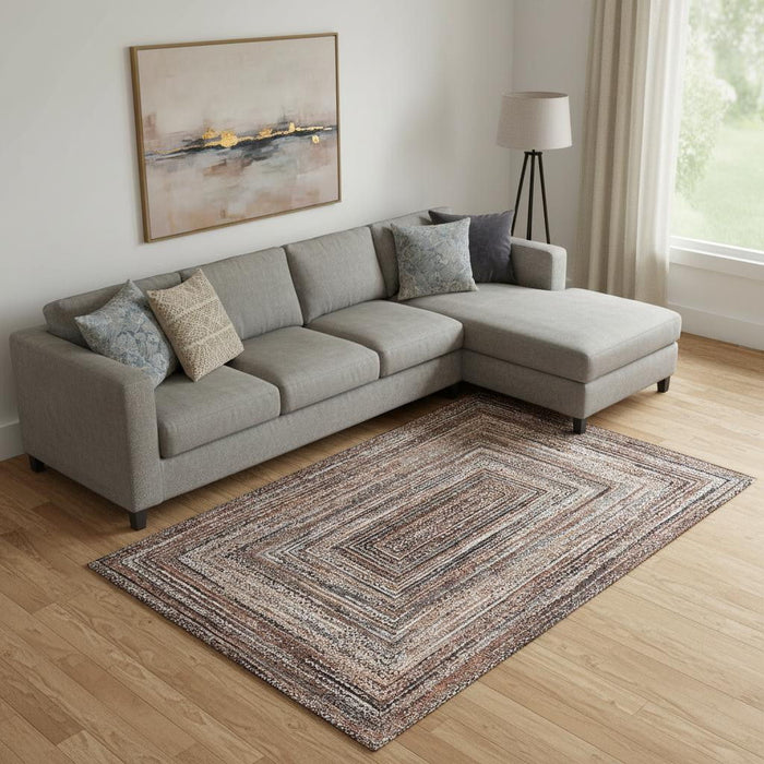 10' X 14' Geometric Washable Area Rug With UV Protection (699274) - Terra Cotta / Beige