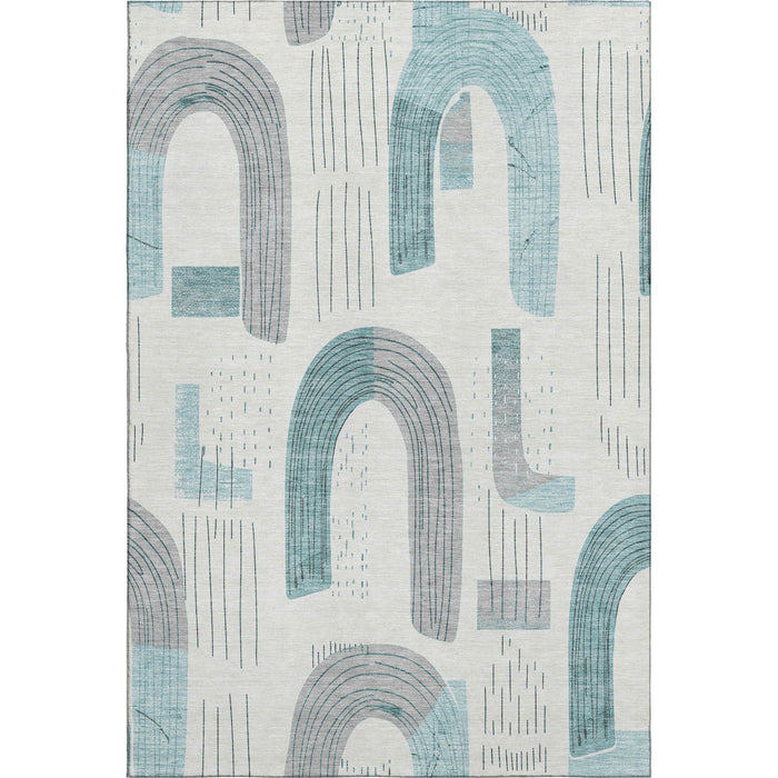 10' X 14' Geometric Washable Area Rug With UV Protection (697560) - Teal / Gray / Silver