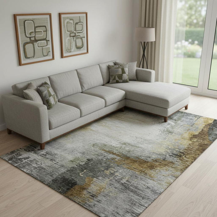 10' X 14' Abstract Washable Area Rug With UV Protection (715615) - Chocolate / Beige