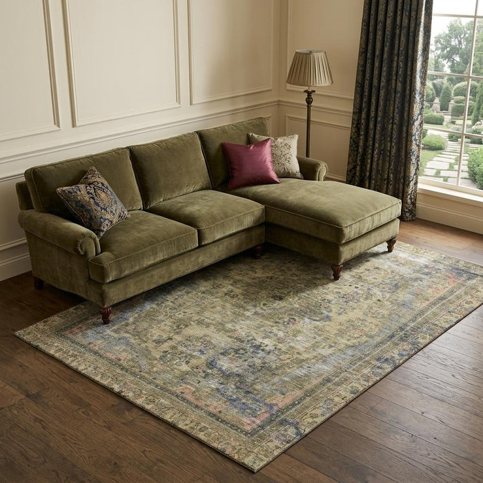 10' X 14' Floral Medallion Washable Area Rug With UV Protection (695882) - Artichoke Green / Gold / Gray