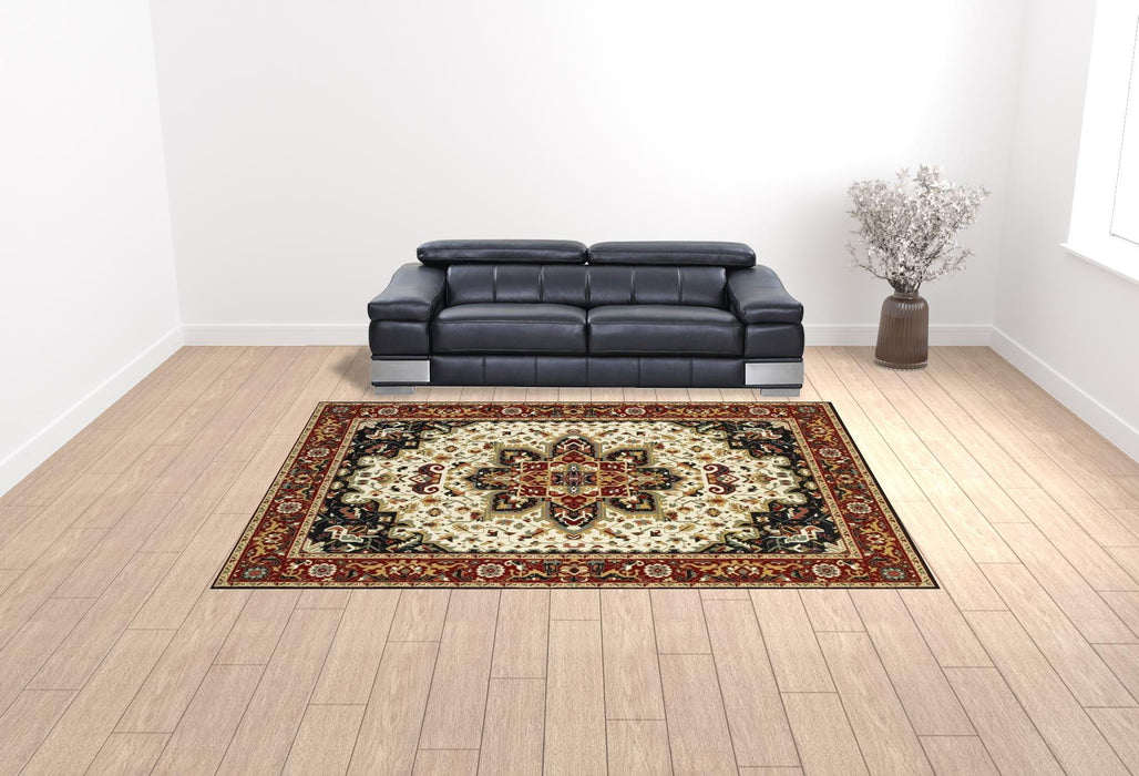 10' x 13' Oriental Power Loom Stain Resistant Area Rug - Red And Ivory