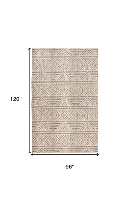 8' x 10' Geometric Stain Resistant Area Rug - Tan Ivory And Brown