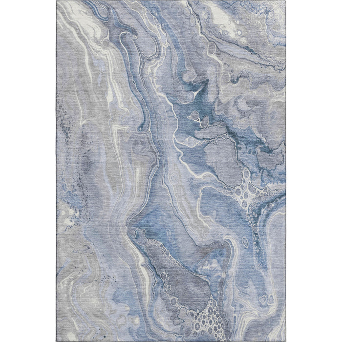 10' X 14' Abstract Washable Area Rug With UV Protection (697043) - Denim Blue / Gray / Ivory