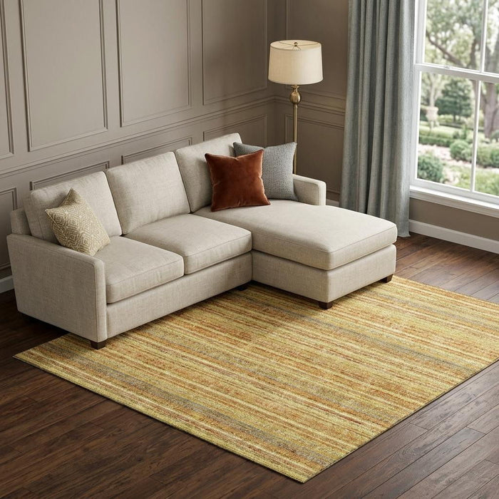 10' X 14' Striped Washable Area Rug With UV Protection (677555) - Amber / Artichoke Green