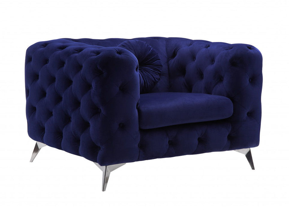 Fabric And Black Tufted Arm Chair 41" - Blue