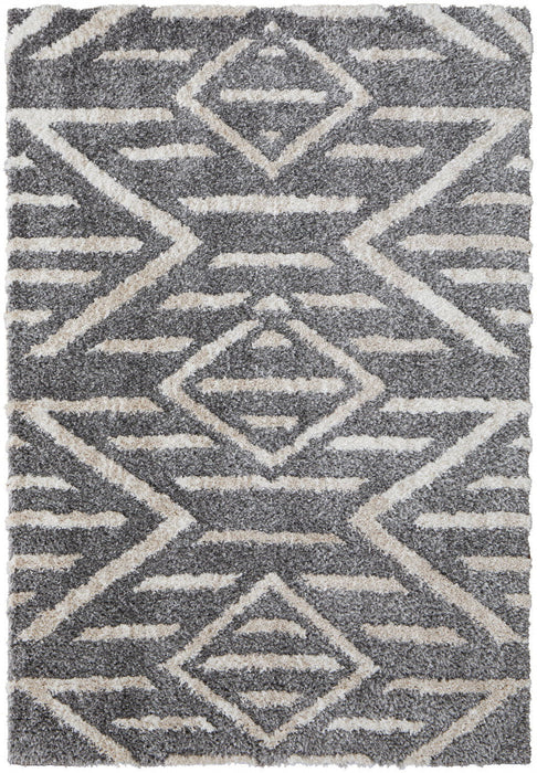 9' x 12' Geometric Power Loom Stain Resistant Area Rug - Gray And Ivory