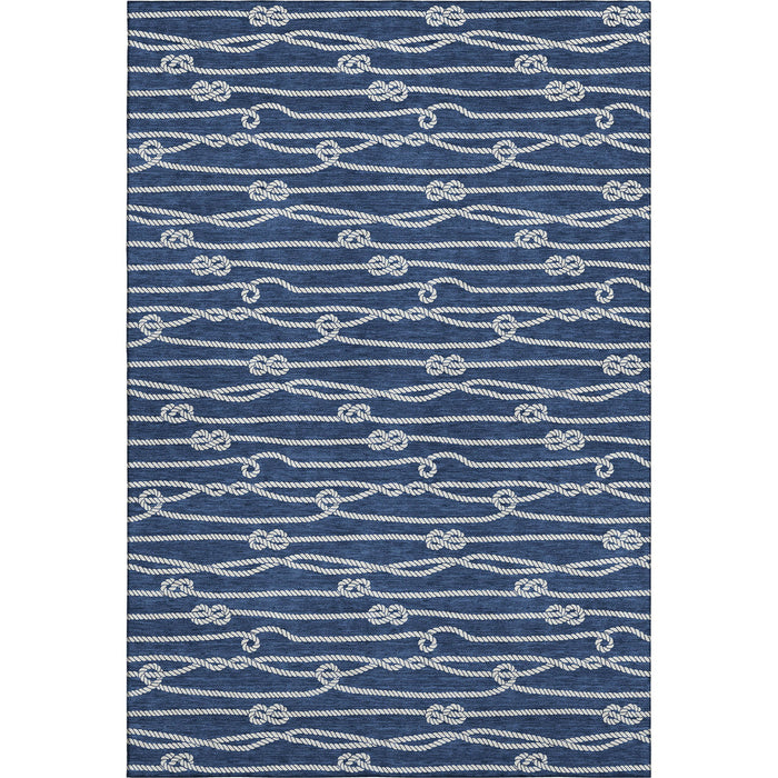 10' X 14' Nautical Washable Area Rug With UV Protection - Navy Blue / Ivory
