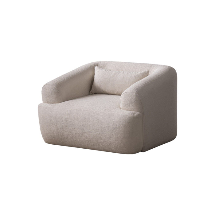 Boucle Arm Chair With Lumbar Pillow - White