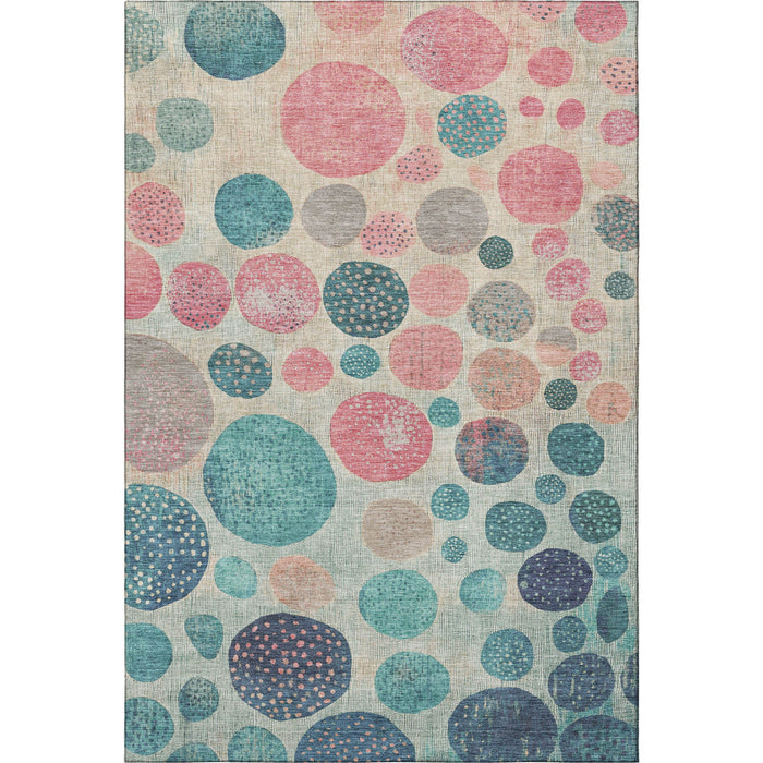 10' X 14' Geometric Washable Area Rug With UV Protection (709246) - Teal / Pink / Beige