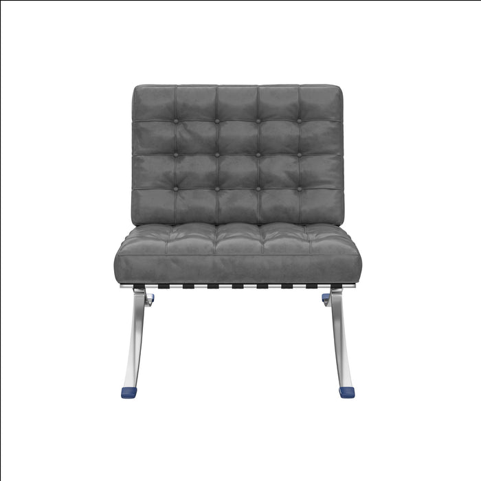 Faux Leather Stainless Steel Folding Lounge Chair - Dark Gray / Silver