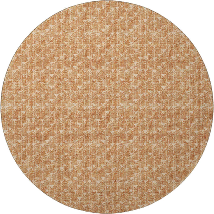 8' Geometric Washable Round Rug With UV Protection (647113) - Salmon / Ivory