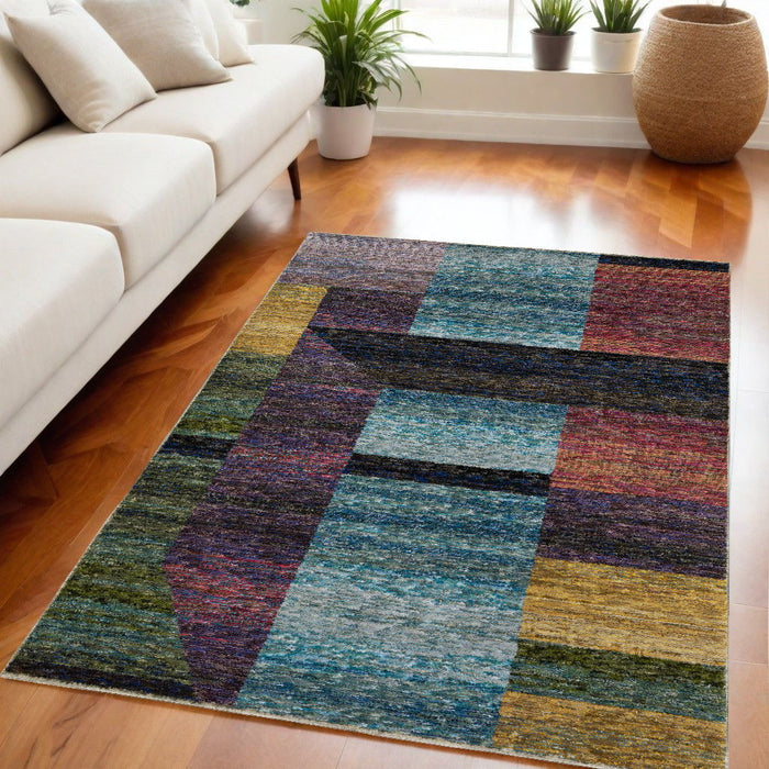 5' x 7' Geometric Power Loom Area Rug - Purple And Red