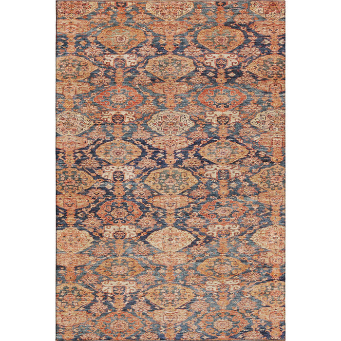 10' X 14' Damask Washable Area Rug With UV Protection (683950) - Terra Cotta / Blue