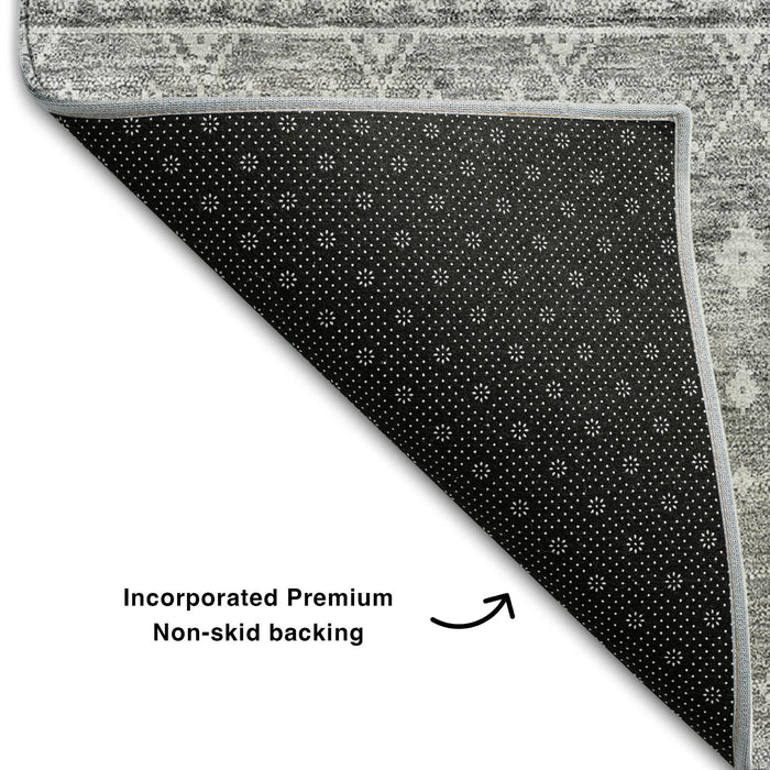 10' X 14' Tribal Washable Area Rug With UV Protection (657197) - Silver / Gray
