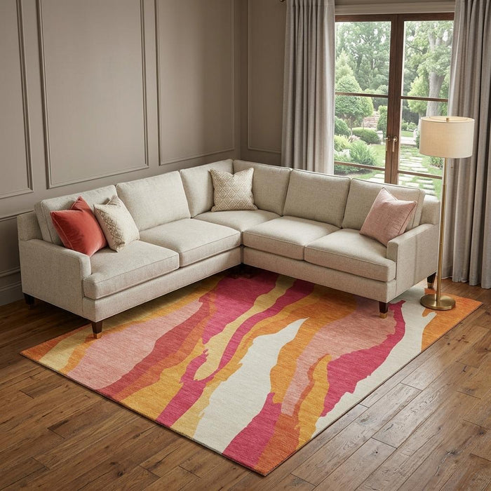 10' X 14' Abstract Washable Area Rug With UV Protection (682103) - Blush / Orange / Wheat
