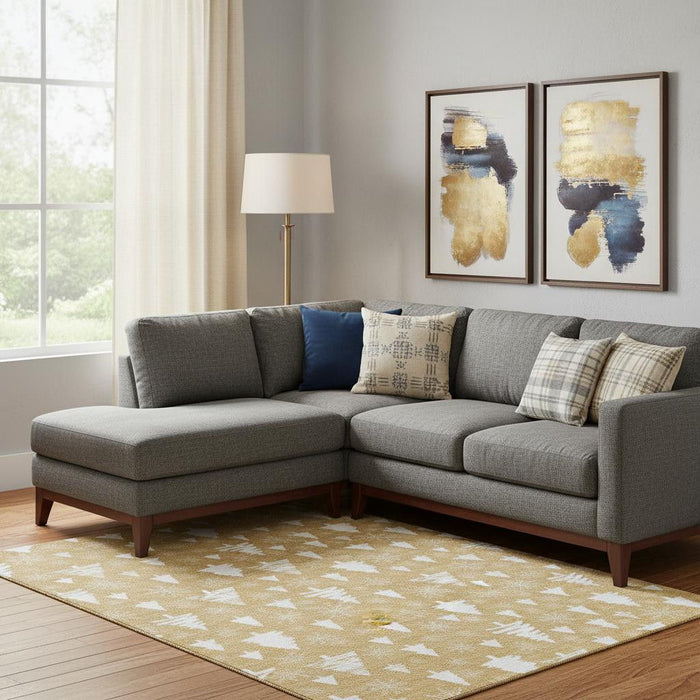 10' X 14' Abstract Geometric Washable Area Rug With UV Protection (701834) - Gold / Ivory