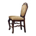 Set of two beige and espresso fabric and solid wood counter height bar chairs by HomeRoots, showcasing cushioned seats and sturdy wooden frames.
