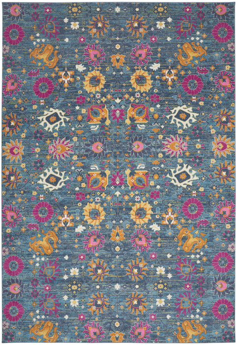 9' x 12' Floral Power Loom Polypropylene Area Rug - Blue