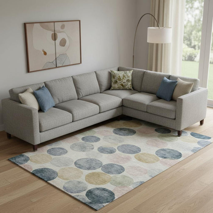 10' X 14' Geometric Washable Area Rug With UV Protection (707389) - Beige / Blue / Wheat