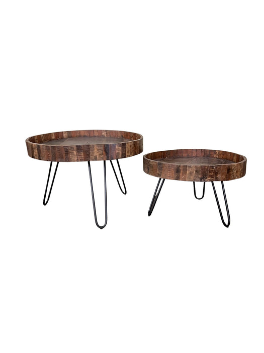 Solid Wood And Iron Round End Tables (Set of 2) - Black And Natural Brown