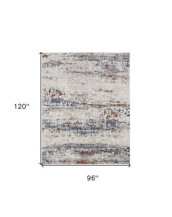 8' x 10' Abstract Power Loom Area Rug - Gray Blue And Ivory