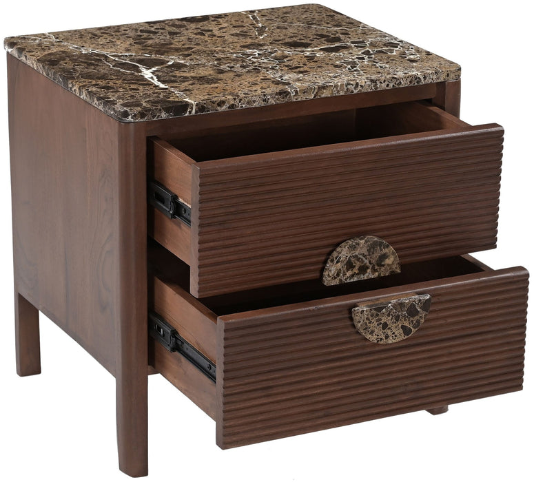 Varenna 22-inch acacia wood nightstand by Meridian Furniture, accent nightstand with natural wood finish and sleek design.