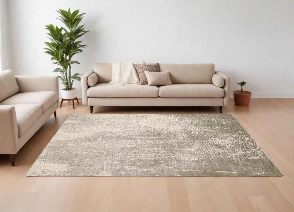 12' x 15' Abstract Area Rug - Ivory Gray And Gold