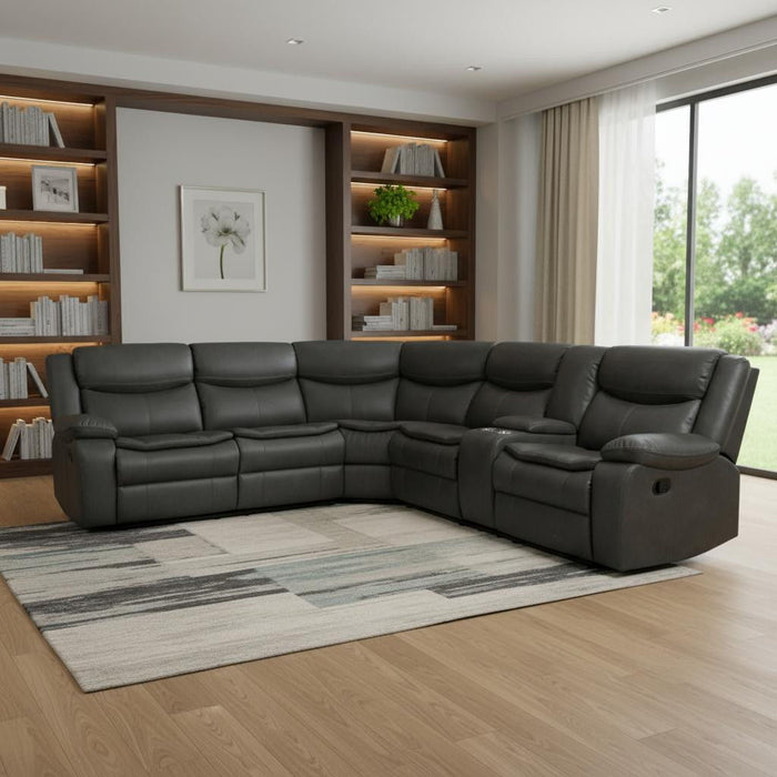 Polyester Blend Reclining U Shaped Three Piece Corner Sectional With Console - Gray