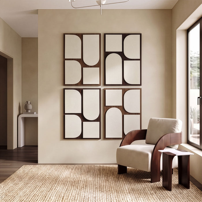 Four-piece mango wood wall art by Meridian Furniture featuring natural and brown tones for stylish wall decor.