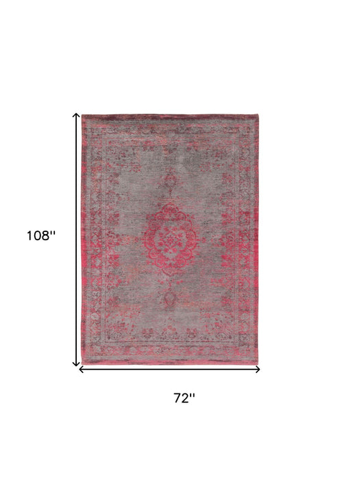 6' x 9' Medallion Non Skid Area Rug - Gray And Pink