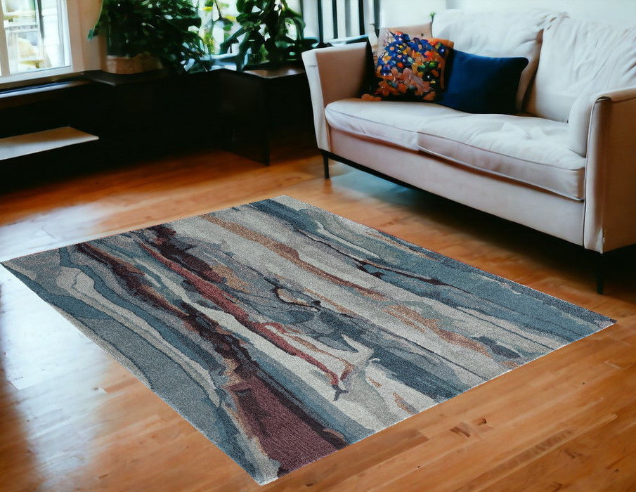 5' x 8' Wool Abstract Hand Tufted Area Rug - Blue And Orange