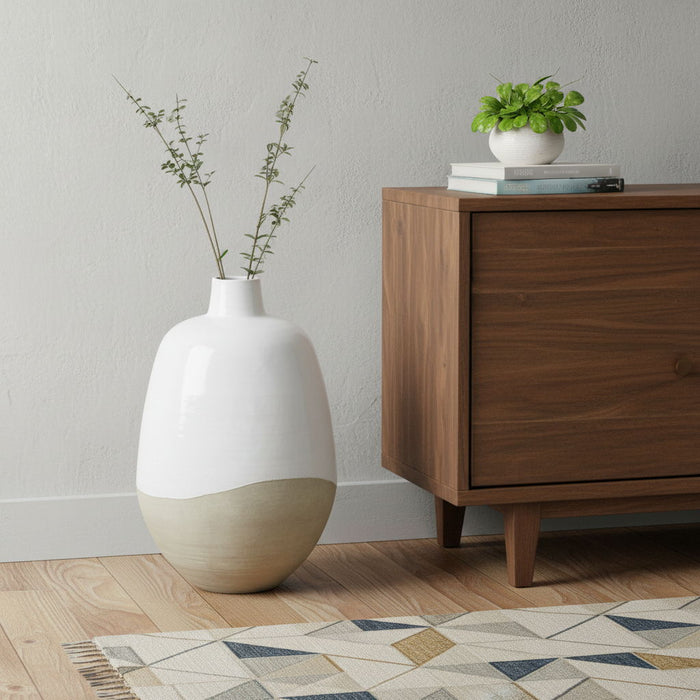 Block Round Floor Vase - White / White