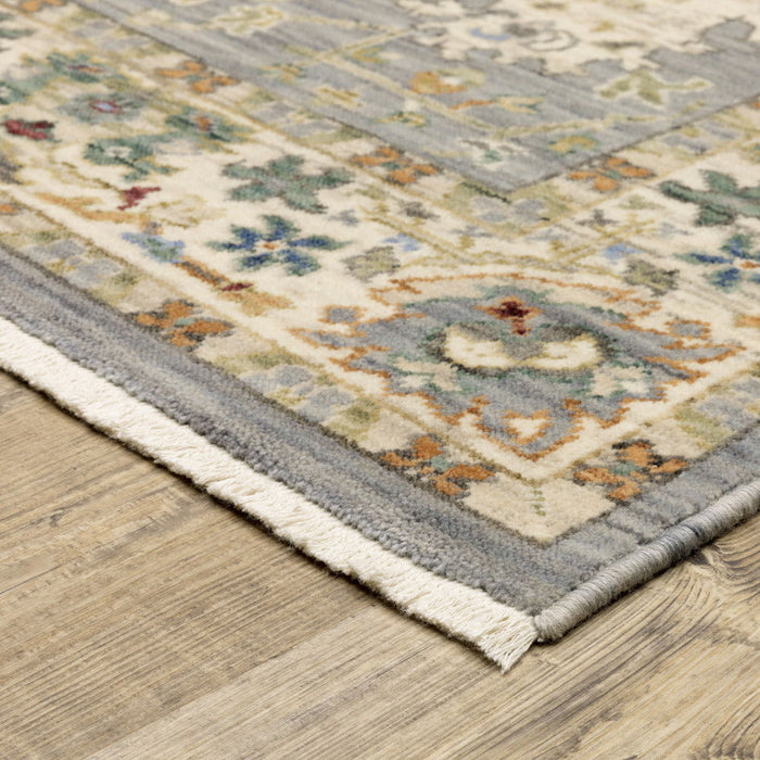 6' x 9' Oriental Power Loom Stain Resistant Area Rug With Fringe - Gray Ivory Orange Teal Green Charcoal Blue And Red