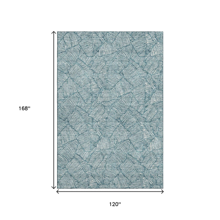 10' X 14' Floral Washable Area Rug With UV Protection (672653) - Teal / Ivory