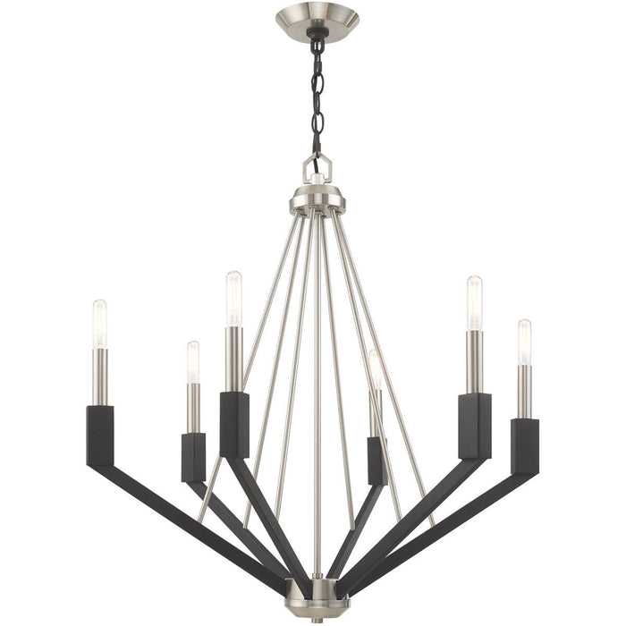 27" Six Light Dimmable Chandelier With Shades - Nickel
