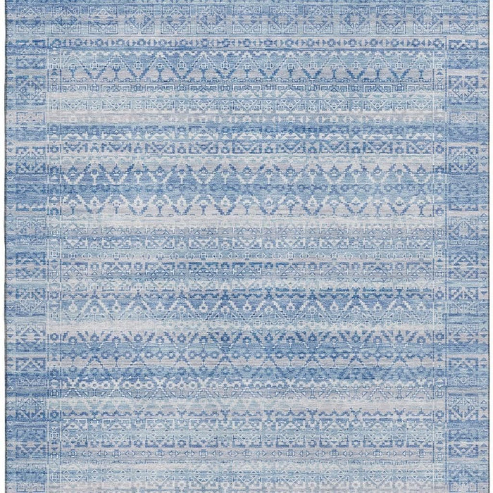 10' X 14' Striped Washable Area Rug With UV Protection (717857) - Sky Blue / Ivory