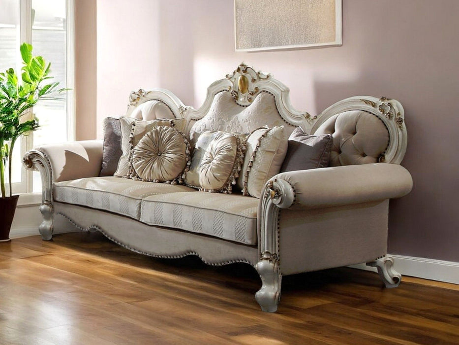 Velvet Sofa And Toss Pillows - Pearl