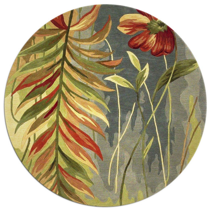 8' Round Wool Tropical Botanical Hand Tufted Area Rug - Blue And Green