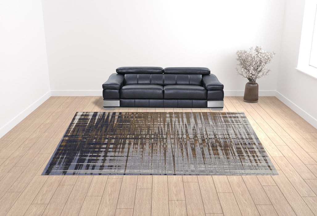 12' x 15' Abstract Power Loom Area Rug - Blue Orange And Gray