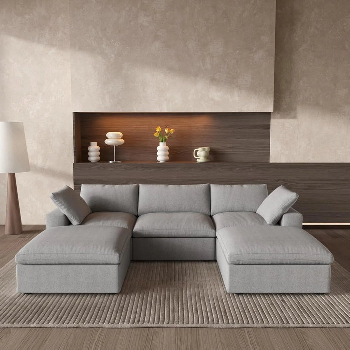 120" 2 Piece Living Room Set Blend Modular Sofa With Ottoman Storage - Light Gray