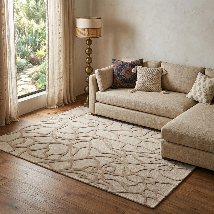 10' X 14' Wool Abstract Hand Tufted Area Rug (722223) - Blue / Ivory