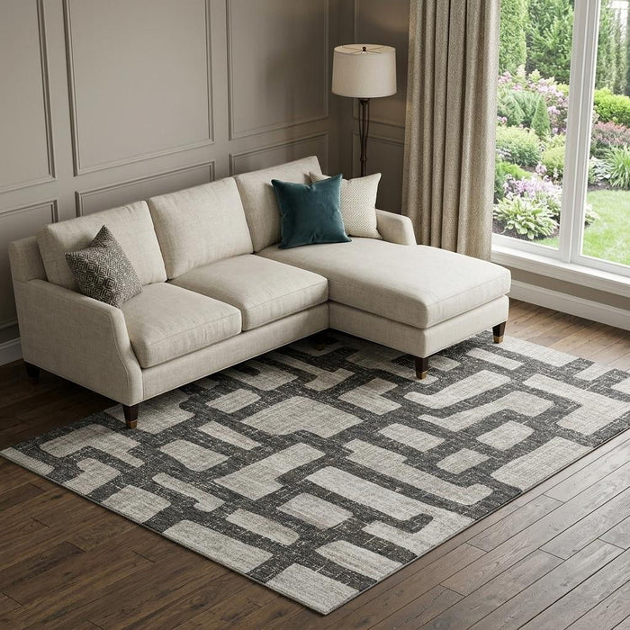 8' X 10' Abstract Washable Area Rug With UV Protection (644842) - Gray / Ivory