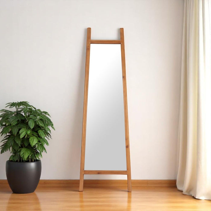 70" Solid Wood Leaning Geometric Framed Standing Mirror - Natural