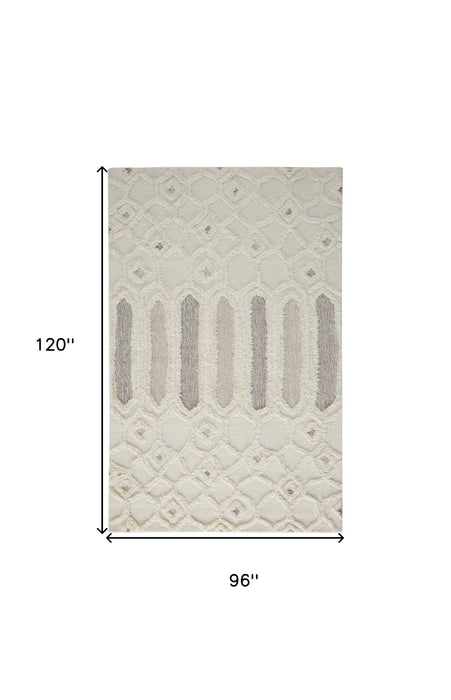 8' x 10' Wool Geometric Tufted Handmade Stain Resistant Area Rug - Ivory Taupe And Tan