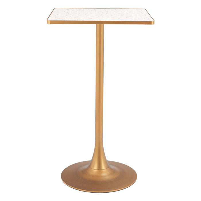 Faux Terrazzo Square Bar Table - Beige / Gold