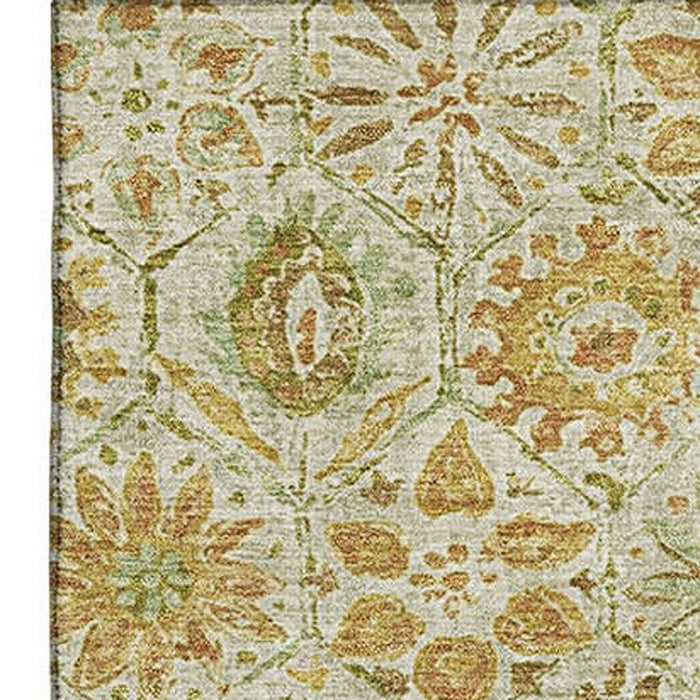 10' X 14' Floral Washable Area Rug With UV Protection (708649) - Beige / Gold