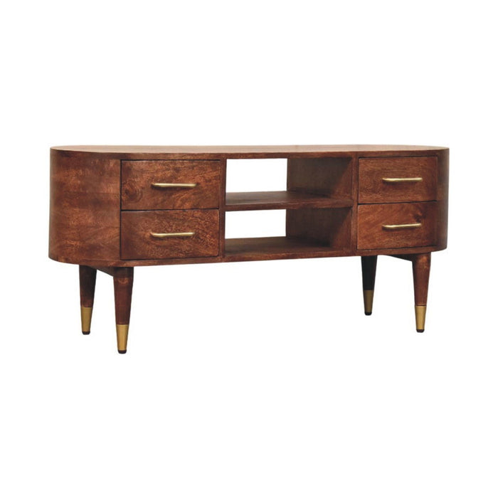 Solid Wood Enclosed Open Storage TV Stand (719189) - Brown